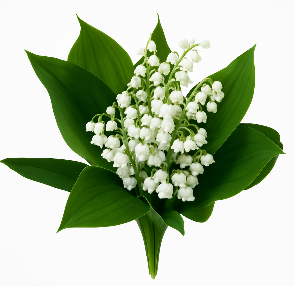 Close-up image of fresh and fragrant Lily of the Valley blooms, symbolizing elegance and purity.